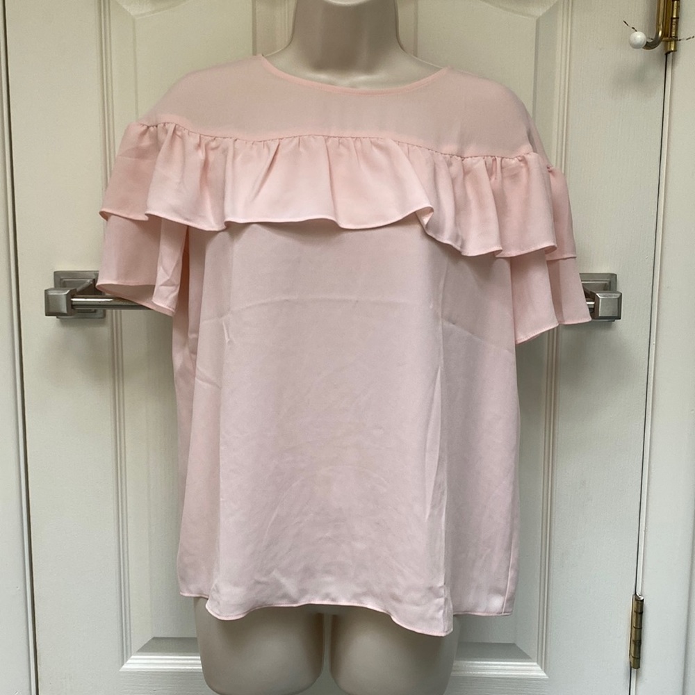 Loft light pink Cap Sleeve Ruffle Blouse